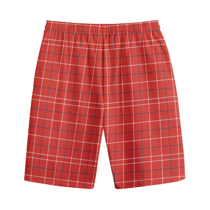 Red Tattersall Pattern Print Cotton Shorts