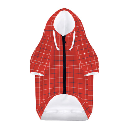 Red Tattersall Pattern Print Dog Zip Up Hoodie