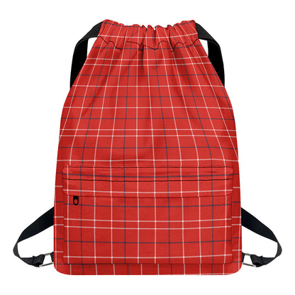 Red Tattersall Pattern Print Drawstring Backpack