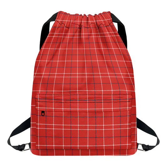 Red Tattersall Pattern Print Drawstring Backpack