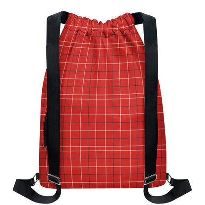 Red Tattersall Pattern Print Drawstring Backpack