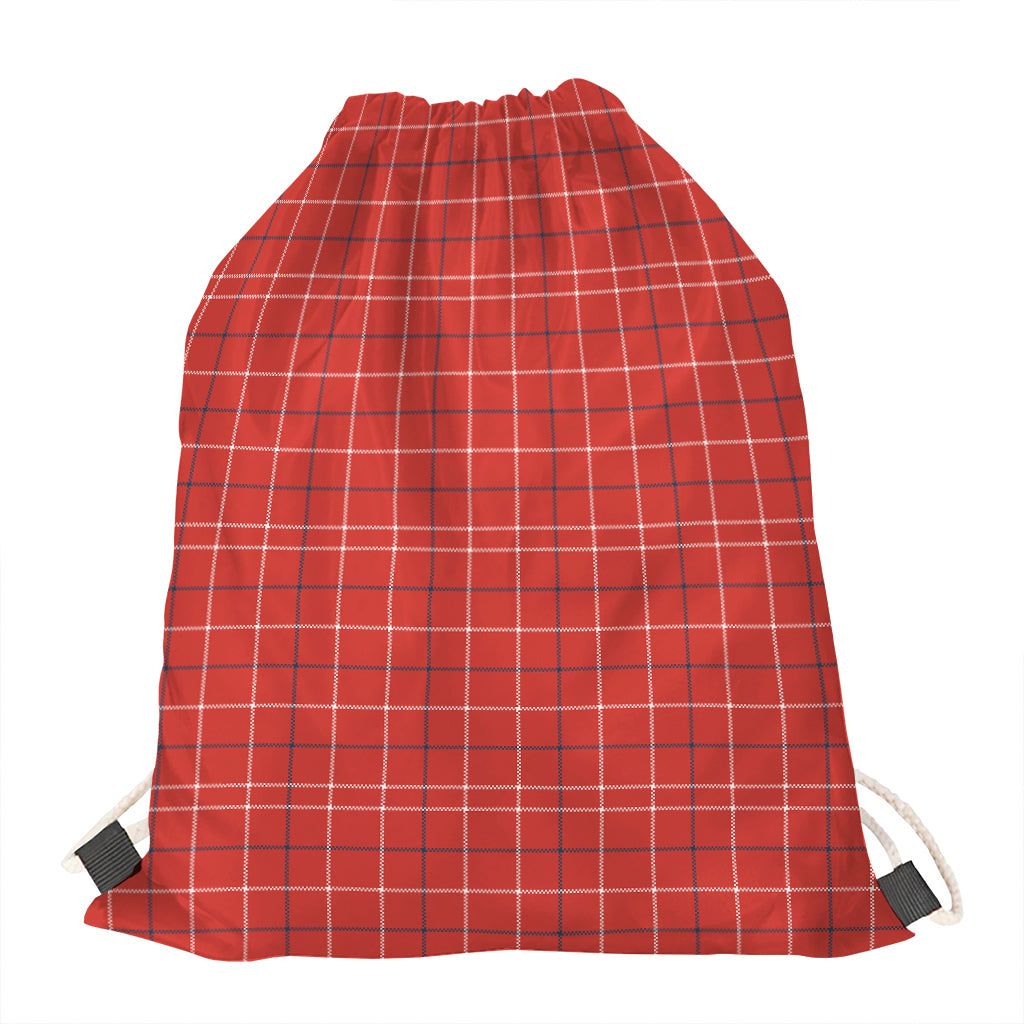 Red Tattersall Pattern Print Drawstring Bag