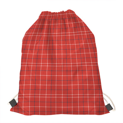Red Tattersall Pattern Print Drawstring Bag