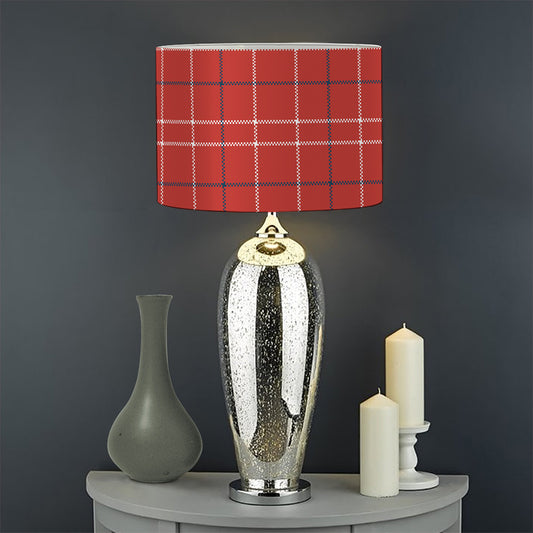 Red Tattersall Pattern Print Drum Lamp Shade