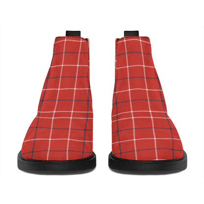 Red Tattersall Pattern Print Flat Ankle Boots