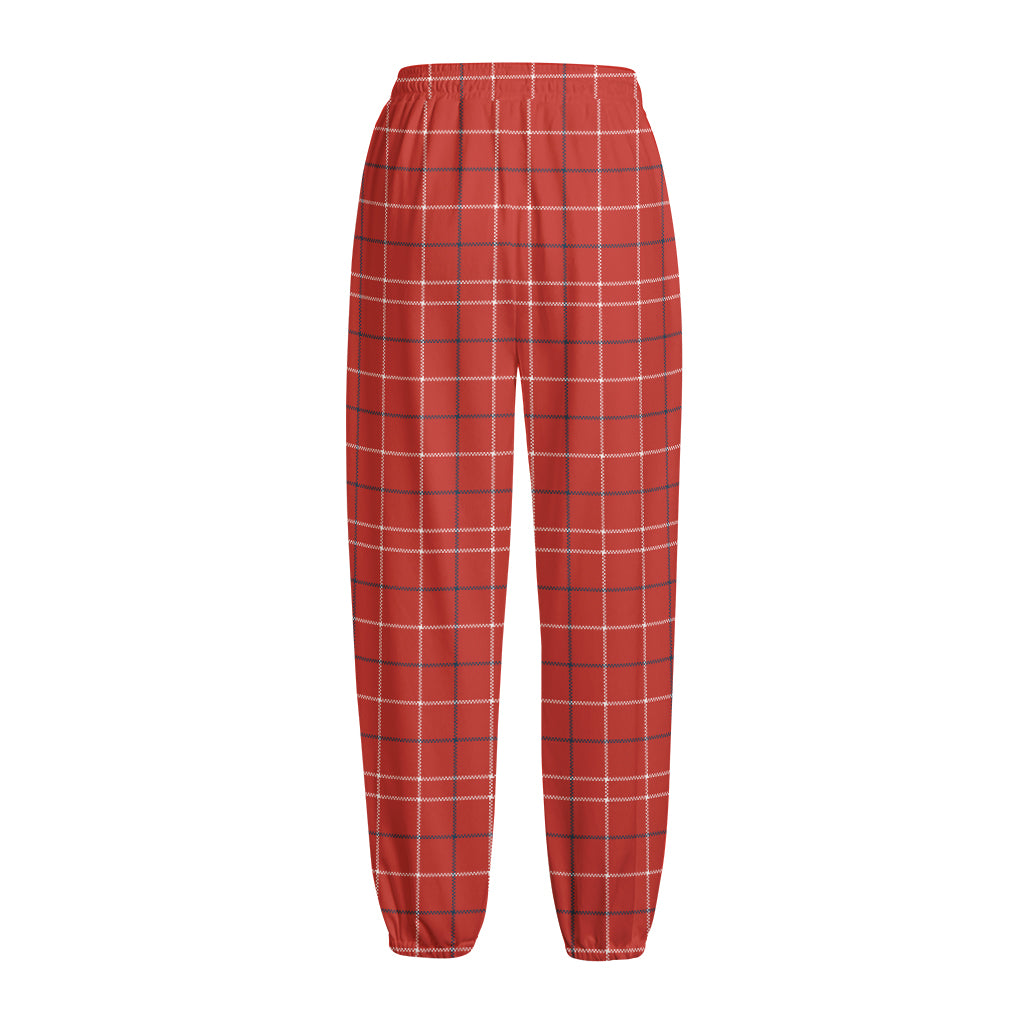 Red Tattersall Pattern Print Fleece Lined Knit Pants