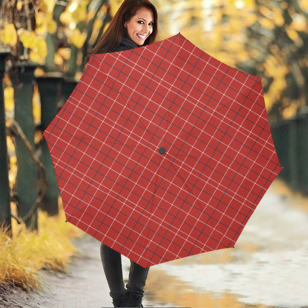 Red Tattersall Pattern Print Foldable Umbrella