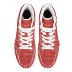 Red Tattersall Pattern Print High Top Leather Sneakers