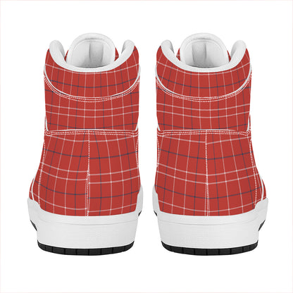 Red Tattersall Pattern Print High Top Leather Sneakers