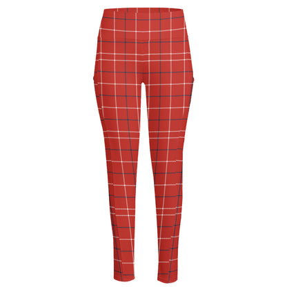 Red Tattersall Pattern Print High-Waisted Pocket Leggings
