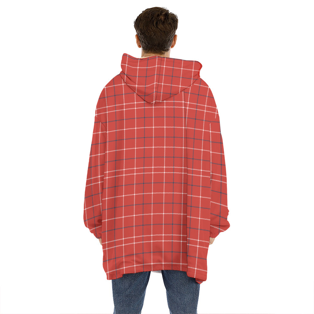 Red Tattersall Pattern Print Hoodie Blanket
