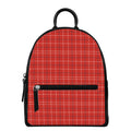Red Tattersall Pattern Print Leather Backpack