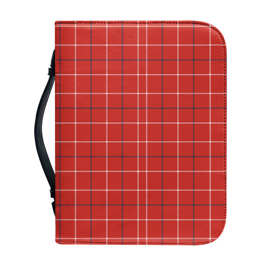 Red Tattersall Pattern Print Leather Bible Cover
