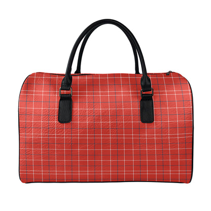 Red Tattersall Pattern Print Leather Duffle Bag