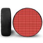 Red Tattersall Pattern Print Leather Spare Tire Cover