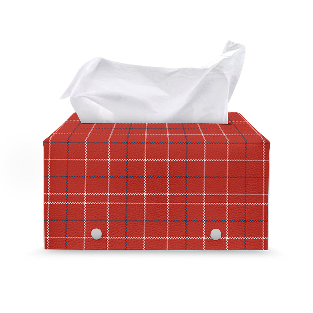 Red Tattersall Pattern Print Leather Tissue Box Cover