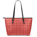 Red Tattersall Pattern Print Leather Tote Bag With Zipper