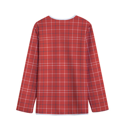 Red Tattersall Pattern Print Long Sleeve Short Coat