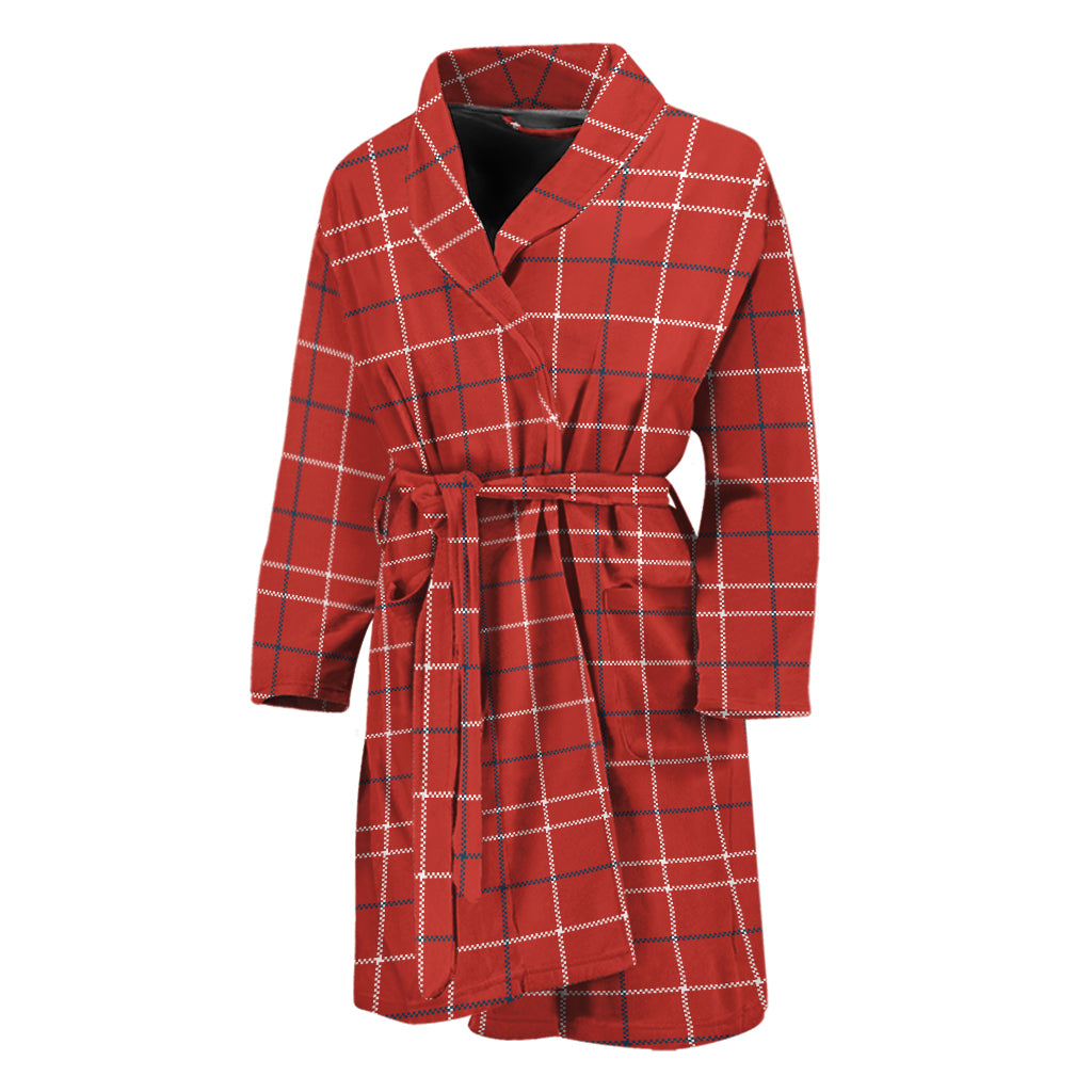 Red Tattersall Pattern Print Men's Bathrobe