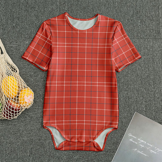 Red Tattersall Pattern Print Men's Bodysuit
