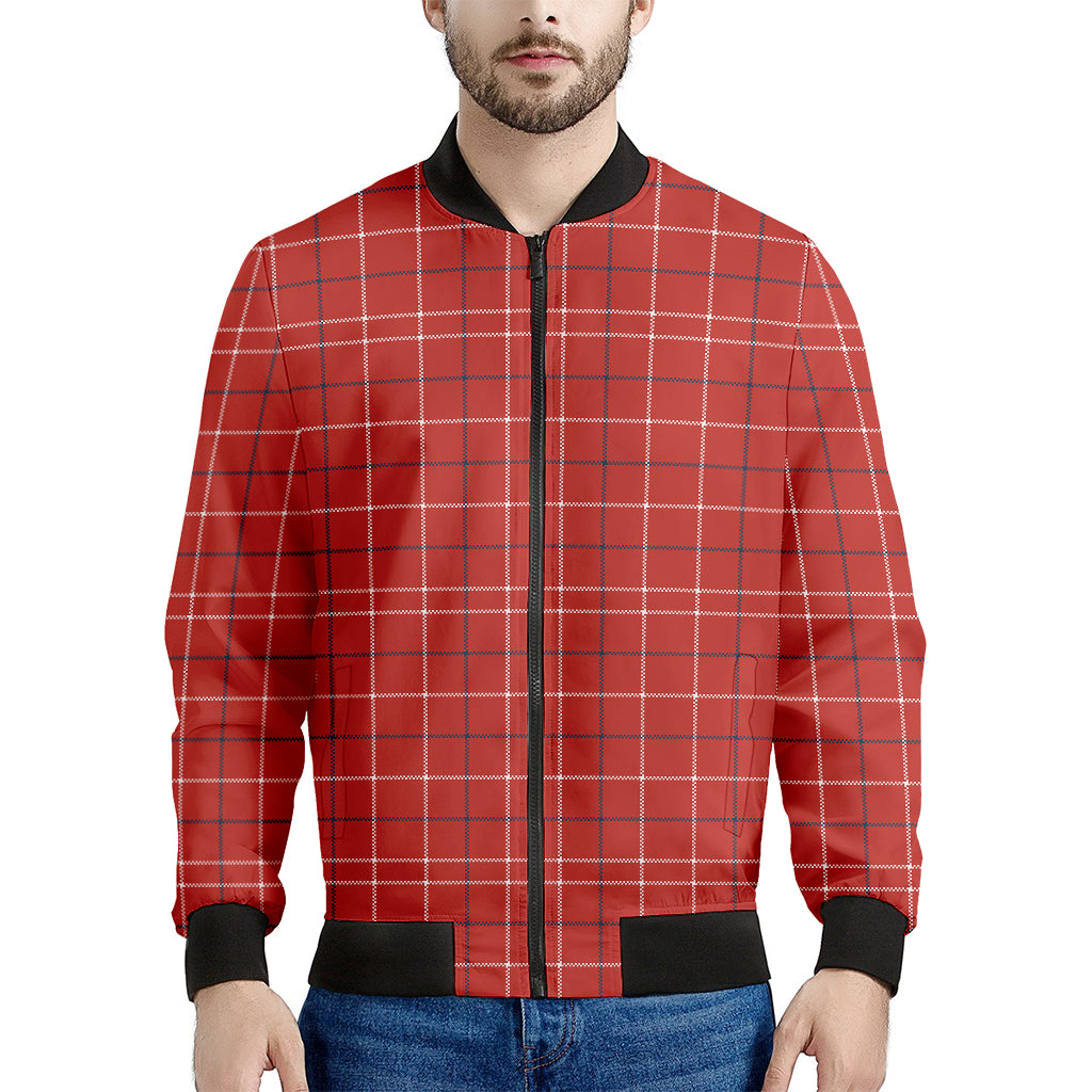 Red Tattersall Pattern Print Men's Bomber Jacket