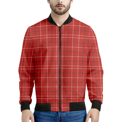 Red Tattersall Pattern Print Men's Bomber Jacket