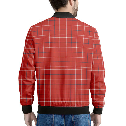 Red Tattersall Pattern Print Men's Bomber Jacket