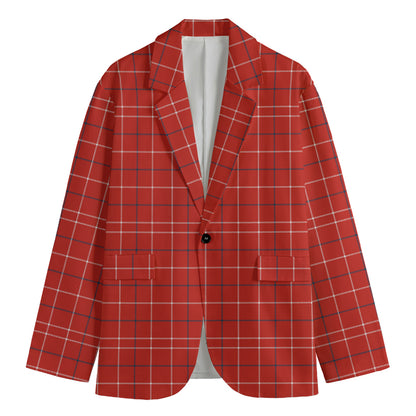 Red Tattersall Pattern Print Men's Cotton Blazer