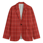 Red Tattersall Pattern Print Men's Cotton Blazer