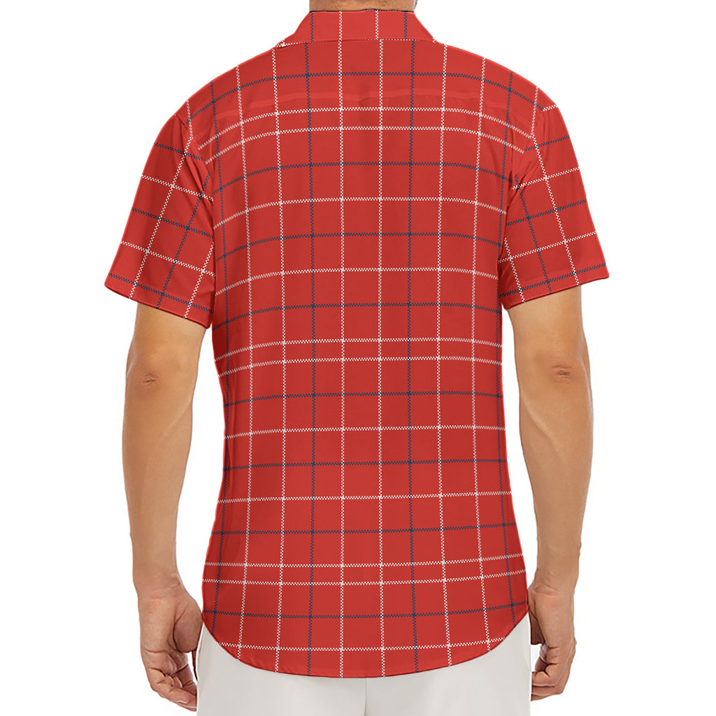 Red Tattersall Pattern Print Men's Deep V-Neck Shirt
