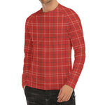 Red Tattersall Pattern Print Men's Long Sleeve Rash Guard