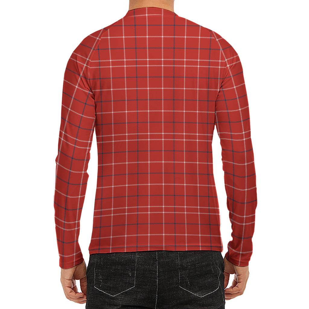 Red Tattersall Pattern Print Men's Long Sleeve Rash Guard