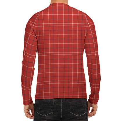Red Tattersall Pattern Print Men's Long Sleeve Rash Guard