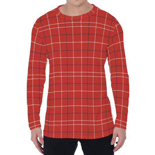 Red Tattersall Pattern Print Men's Long Sleeve T-Shirt