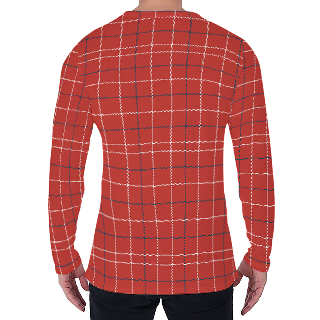 Red Tattersall Pattern Print Men's Long Sleeve T-Shirt