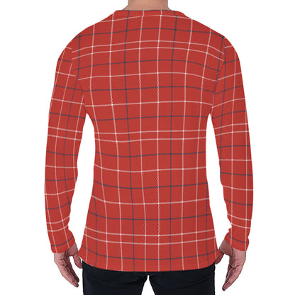Red Tattersall Pattern Print Men's Long Sleeve T-Shirt