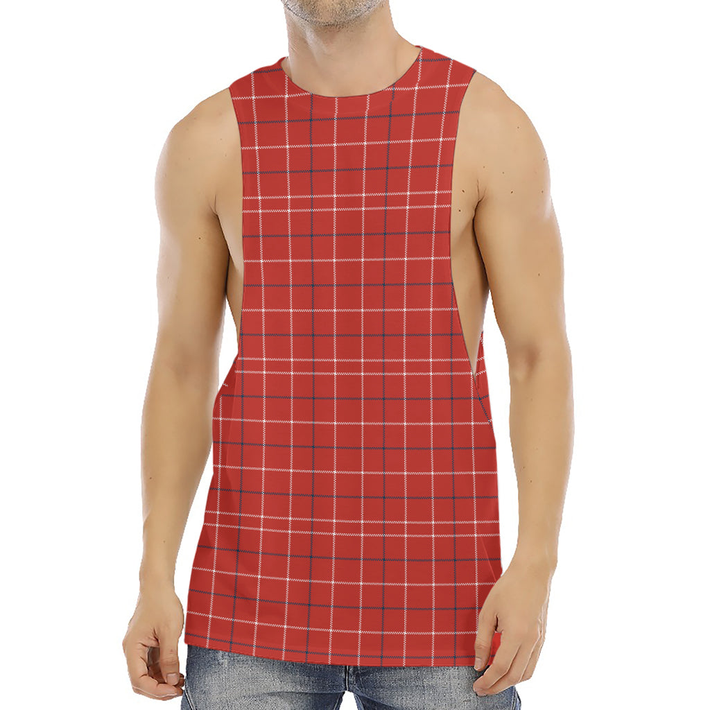 Red Tattersall Pattern Print Men's Muscle Tank Top