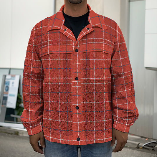 Red Tattersall Pattern Print Men's Shirt Jacket