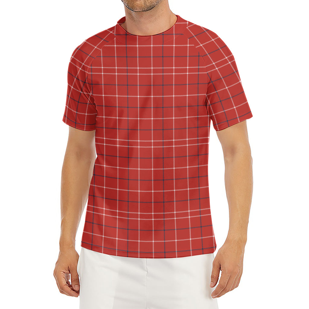 Red Tattersall Pattern Print Men's Short Sleeve Rash Guard