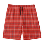 Red Tattersall Pattern Print Men's Swim Trunks