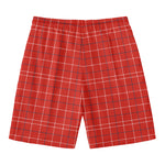 Red Tattersall Pattern Print Men's Swim Trunks