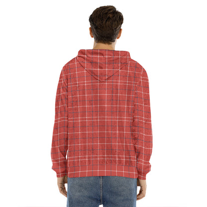 Red Tattersall Pattern Print Men's Velvet Pullover Hoodie