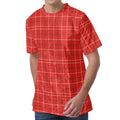 Red Tattersall Pattern Print Men's Velvet T-Shirt
