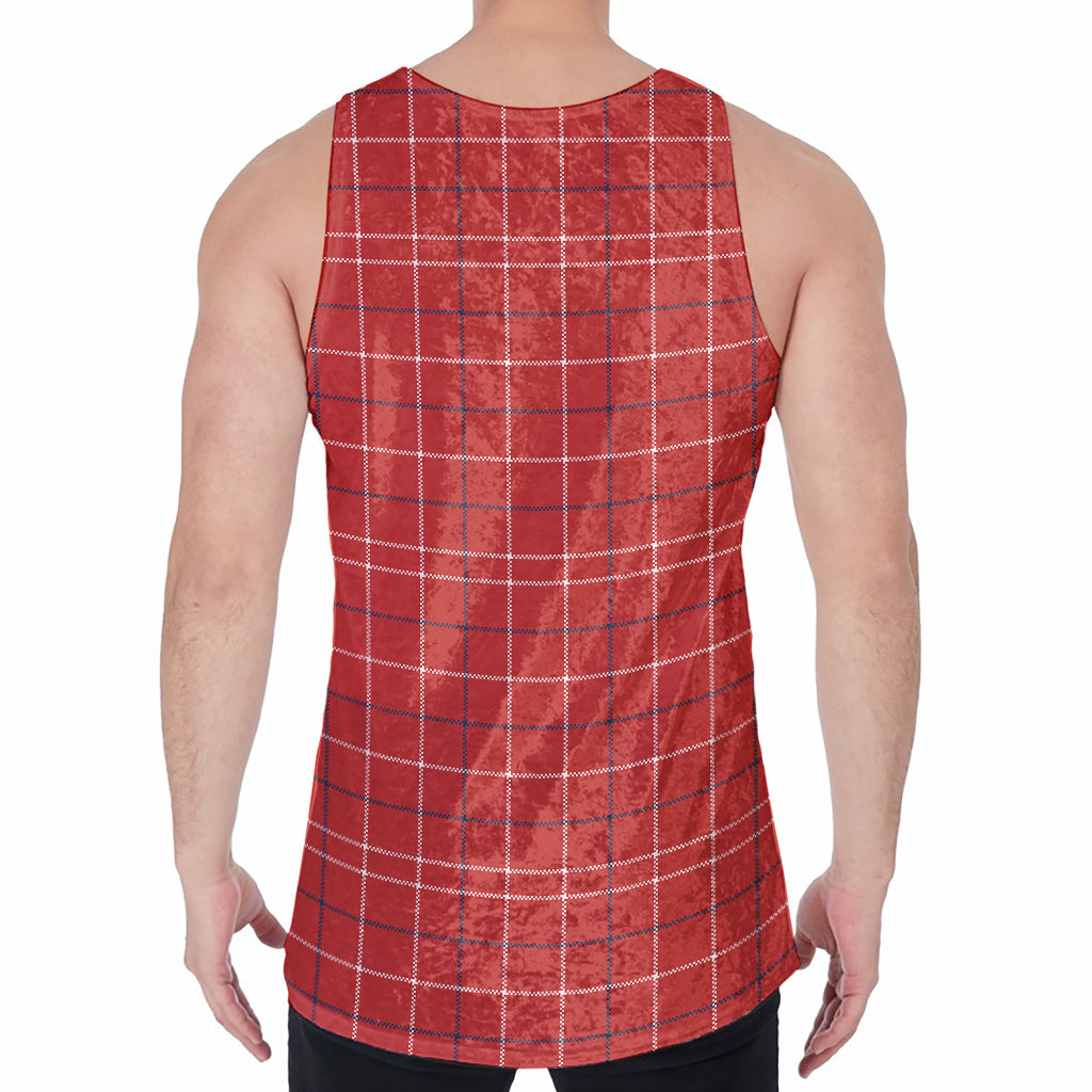 Red Tattersall Pattern Print Men's Velvet Tank Top