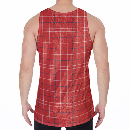 Red Tattersall Pattern Print Men's Velvet Tank Top