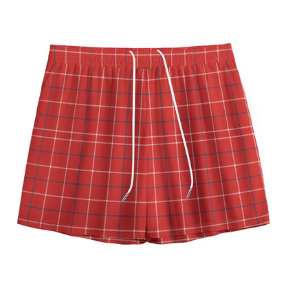 Red Tattersall Pattern Print Mesh Shorts
