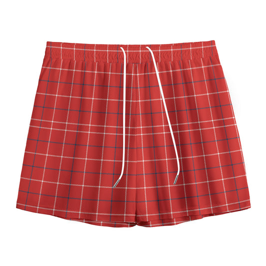 Red Tattersall Pattern Print Mesh Shorts