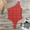 Red Tattersall Pattern Print One Shoulder Bodysuit