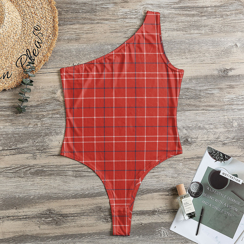 Red Tattersall Pattern Print One Shoulder Bodysuit