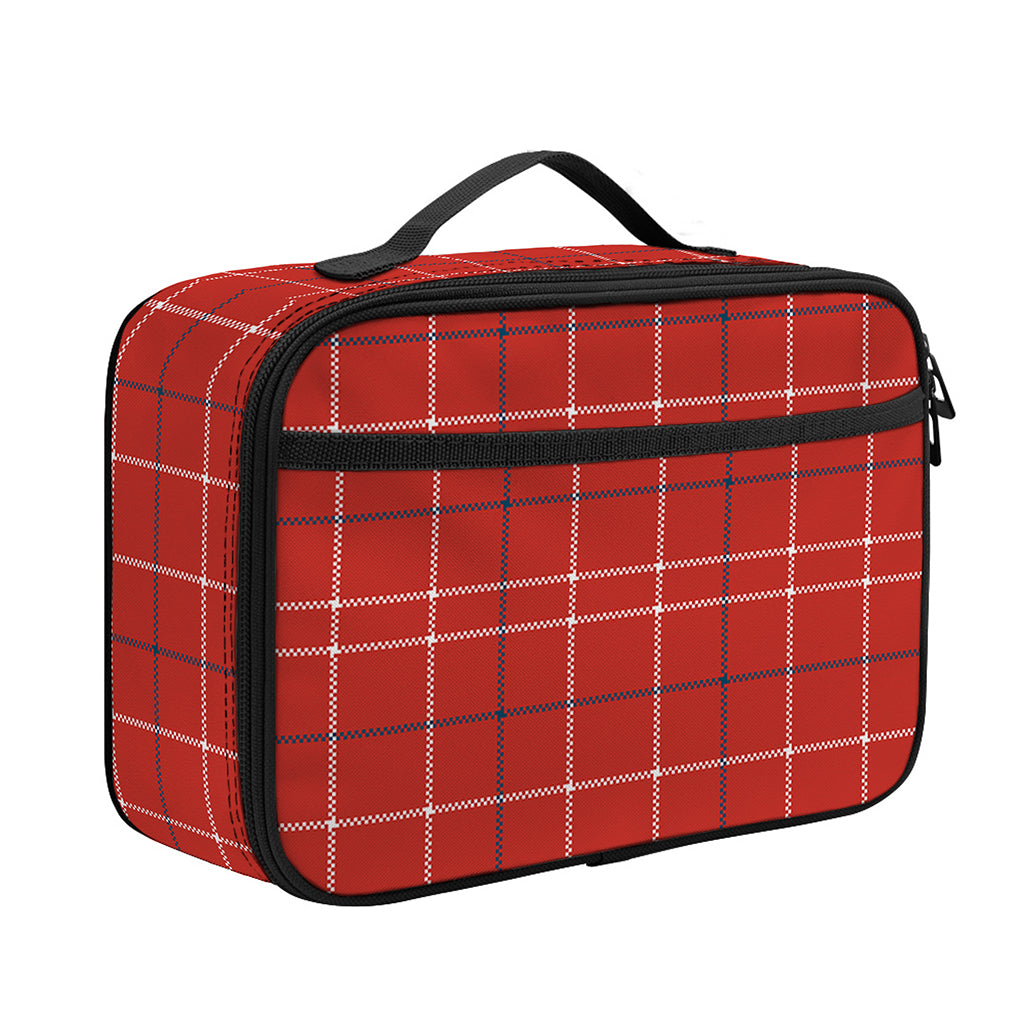 Red Tattersall Pattern Print Portable Lunch Bag